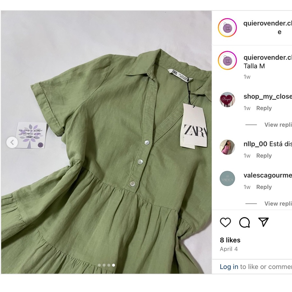 ZARA NWT linen Blend Green Dress size small - Picture 4 of 6